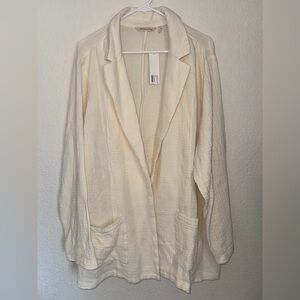 Soft Surroundings Sandbar Gauze Blazer Ecru 3X Textured Open Front Jacket
